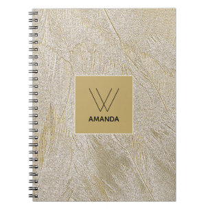 Golden Swan Feathers Monogram Notebook