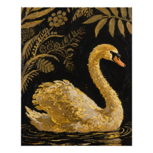 Golden Swan on a Midnight Pond Poster