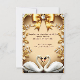 Golden Swan Pearl Wedding Evening Romance RSVP Card