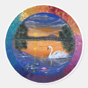 Golden Swan Sunset- handmade artwork  Classic Round Sticker