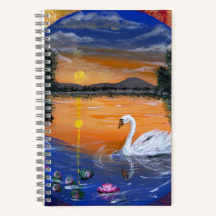 Golden Swan Sunset- handmade artwork Notebook