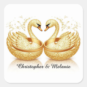 Golden Swans Embracing in Elegant Artistic Display Square Sticker