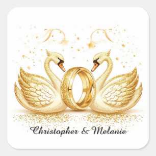 Golden Swans Embracing in Elegant Artistic Display Square Sticker