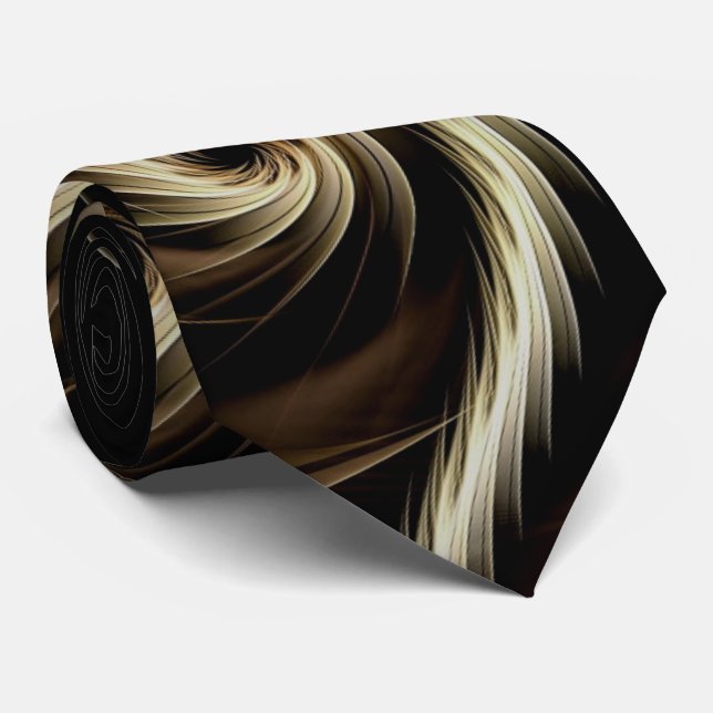 Golden Swirl Across Black  Tie (Rolled)