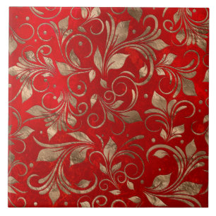 Golden Swirl Branches on red Tile