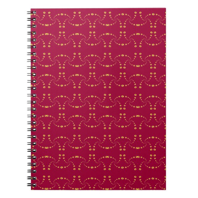 Golden Swirling Polka Dots on Burgundy Red Notebook (Front)