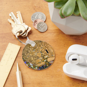 Golden Swirling Tree of Life Art Deco Symbolic Key Ring