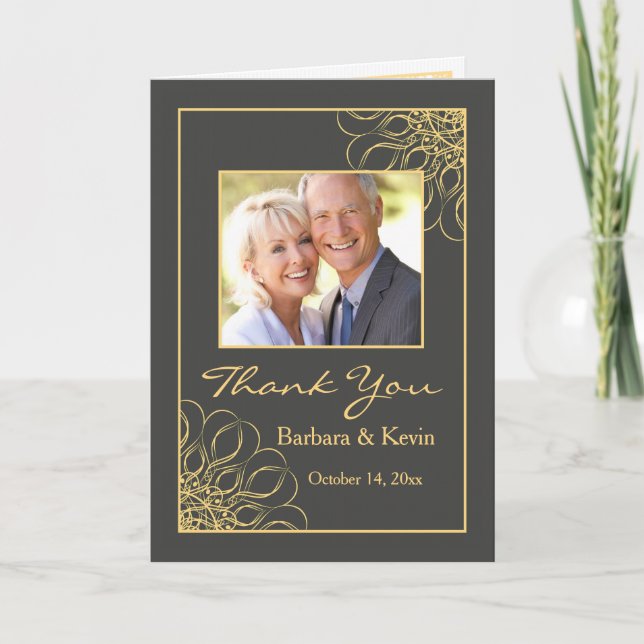 Golden swirls 50th Anniversary Thank You photo (Front)