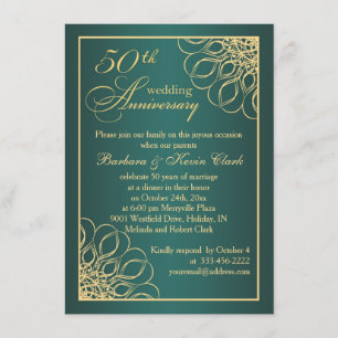 Golden swirls 50th Wedding Anniversary Invitation