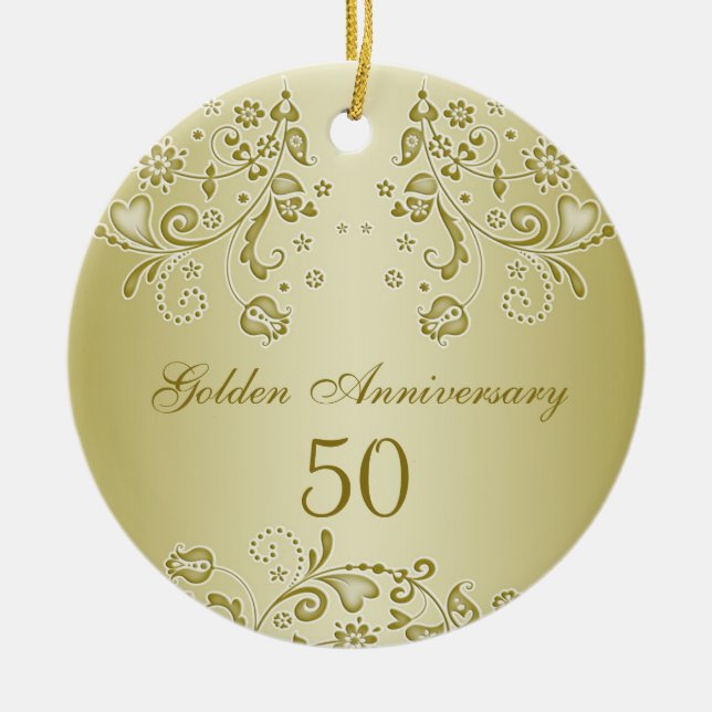 Golden swirls 50th Wedding Anniversary Ornament (Front)