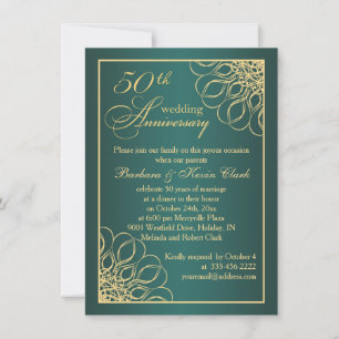 Golden swirls 50th Wedding Anniversary photo Invitation