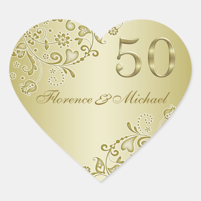 Golden swirls 50th Wedding Anniversary Sticker (Front)