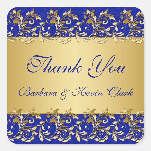 Golden swirls, damask Wedding Thank You Sticker (Front)