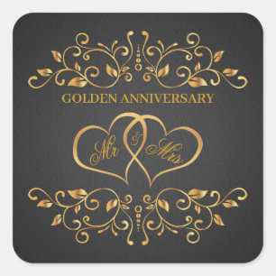 Golden swirls, joined hearts 50th Anniversary Square Sticker