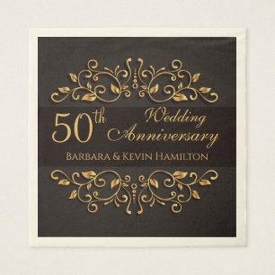 Golden swirls on black 50th Wedding Anniversary Napkin