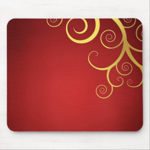 Golden swirls on deep red mouse mat