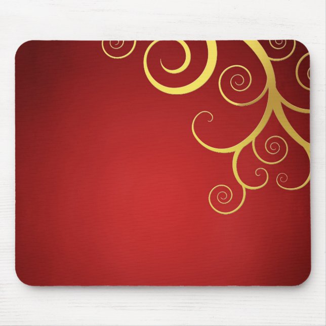 Golden swirls on deep red mouse mat (Front)