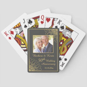 Golden swirls on grey 50th Wedding Anniversary Playing Cards