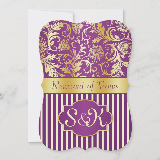 Golden swirls on purple Renewal of Vows Invitation (Front)