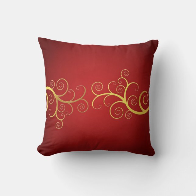 Golden swirls on red elegant pillow (Front)
