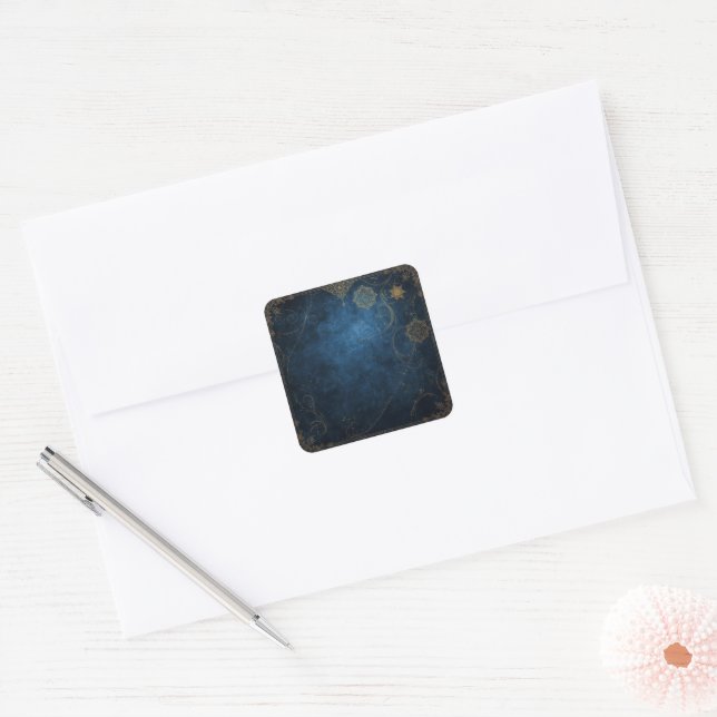 Golden Symbols on Indigo Sky  Square Sticker (Envelope)