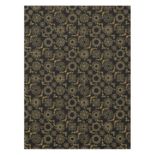 Golden Symbols Pattern 12.bw Black BG Tablecloth