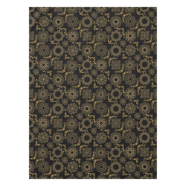 Golden Symbols Pattern 12.bw Black BG Tablecloth (Front)