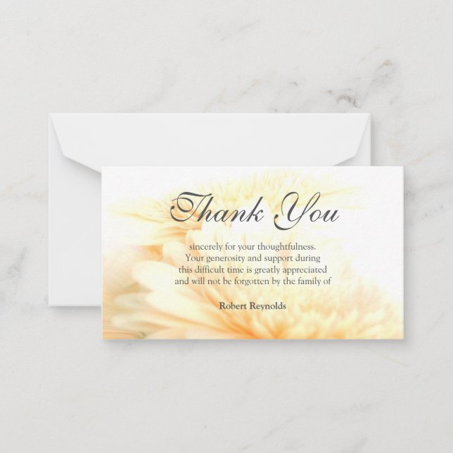 Golden Sympathy Funeral Floral & Photo Thank You Card (Front)