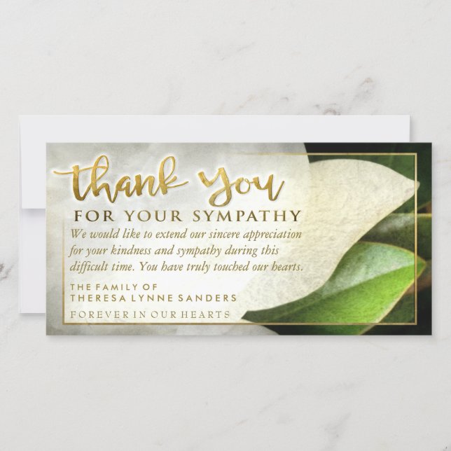 Golden Sympathy Thank You White Floral Card (Front)
