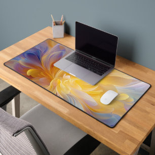 Golden Symphony of Blooming Abstract Petals Desk Mat