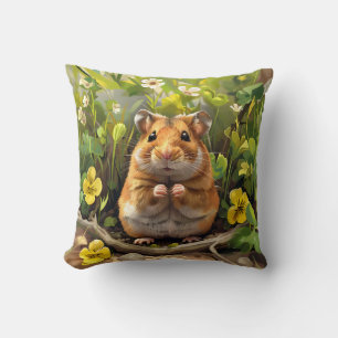 Golden Syrian Hamster In A Flower Field Cushion