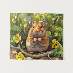 Golden Syrian Hamster In A Flower Field Tapestry