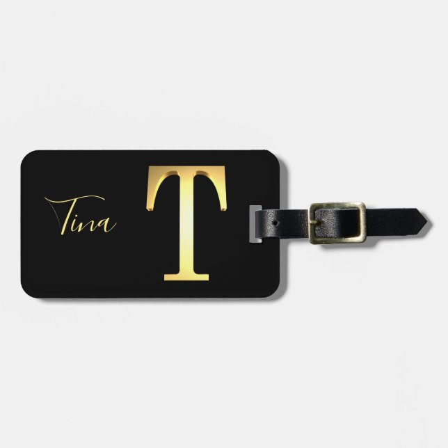 Golden T name Luggage Tag (Front Horizontal)
