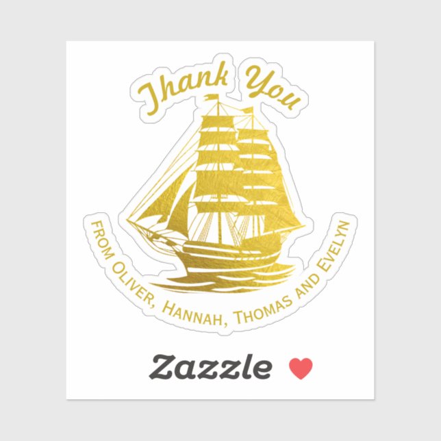 Golden Tall Ship Boat Sailing Nautical Thank You (Sheet)