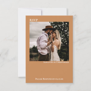 Golden Tan Simple Minimalist Photo Wedding RSVP Card