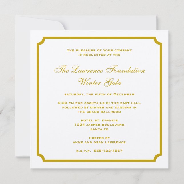 Golden tan square frame corporate holiday formal invitation (Front)