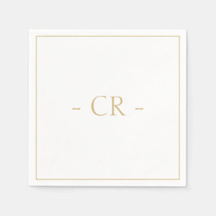 Golden Taupe & White Couple Initials Monogram Napkin