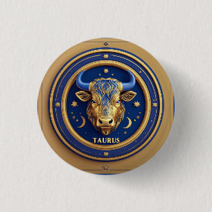 Golden Taurus Bull In Cosmic Zodiac Circle 3 Cm Round Badge