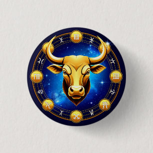 Golden Taurus Bull In Cosmic Zodiac Circle 3 Cm Round Badge