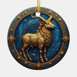 Golden Taurus Bull In Cosmic Zodiac Circle Ceramic Tree Decoration