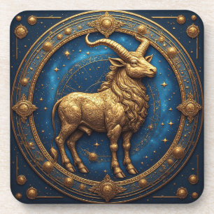 Golden Taurus Bull In Cosmic Zodiac Circle Coaster
