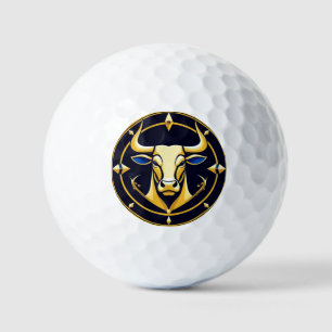Golden Taurus Bull In Cosmic Zodiac Circle Golf Balls