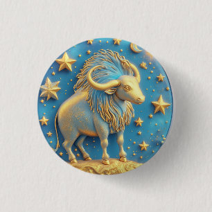 Golden Taurus Symbol On Blue Circle 3 Cm Round Badge