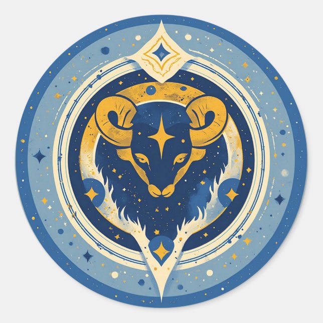 Golden Taurus Symbol On Blue Circle Classic Round Sticker (Front)