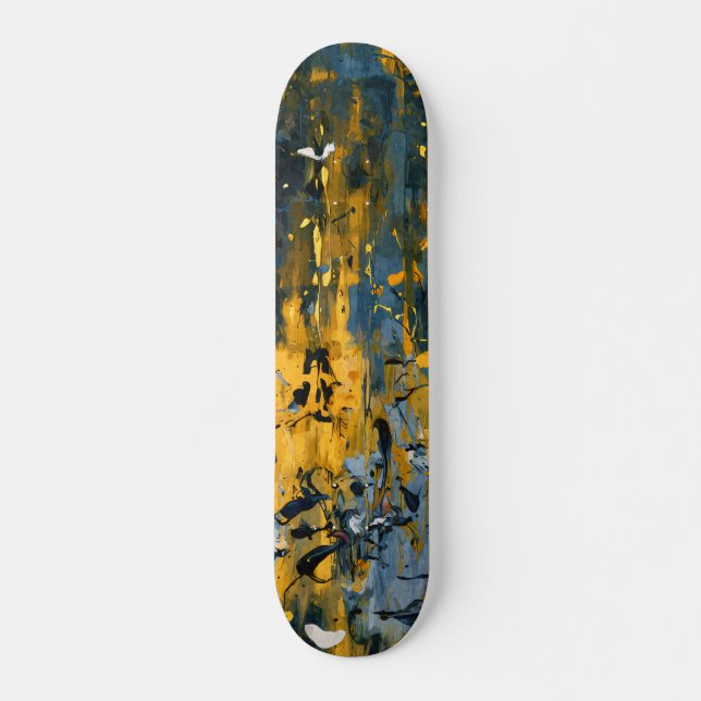 Golden Teal Grunge Streak Skateboard (Front)