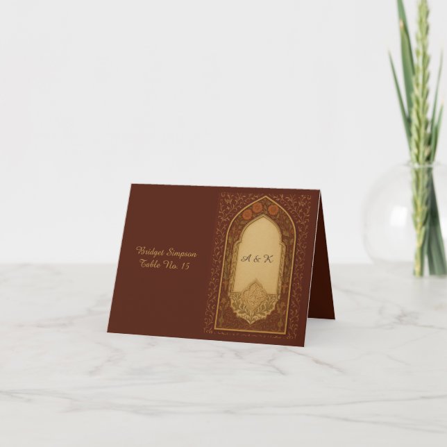 golden terracotta Arabian Floral Arch guest card (Front)