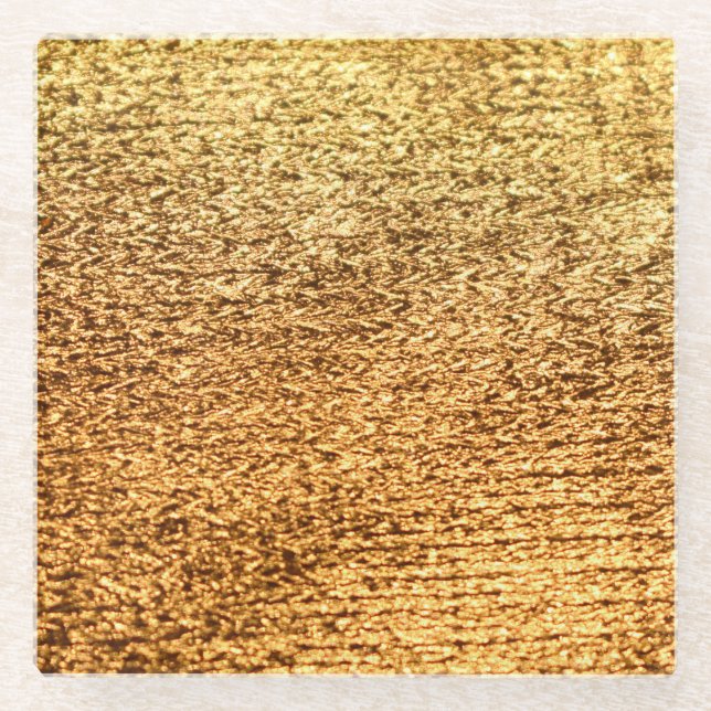 Golden textile: glamourous macro background. glass coaster (Front)