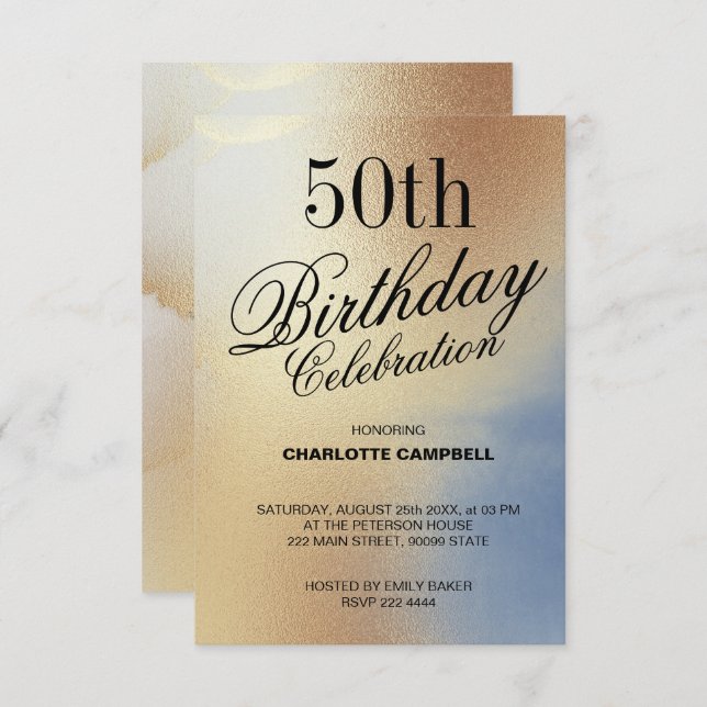 Golden Texture Birthday Invitation (Front/Back)