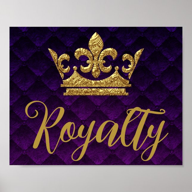 Golden Texture Crown Purple Royalty Wall Art Print (Front)
