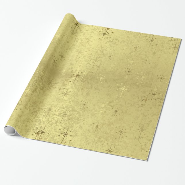 Golden Textured Holiday Christmas Stars Wrapping Paper (Unrolled)
